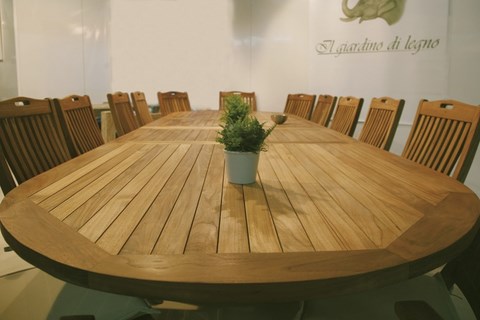 OLIMPO Oval Extending Table Teak Wood Giardino di Legno